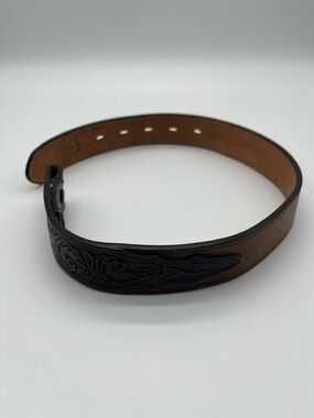 Childs Western Inlay Tooling Stylish Brown Leather Belt 22" Intricate Detailing